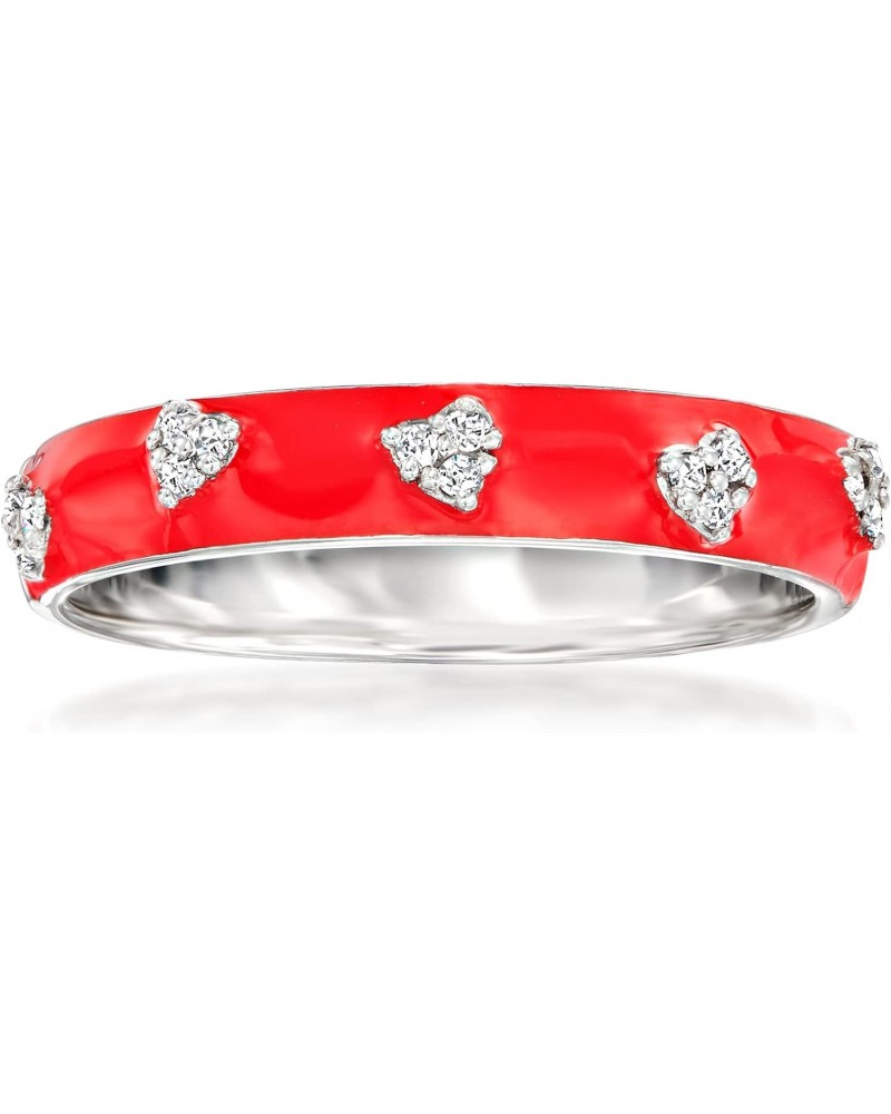 Diamond-Accented Heart Ring With Red Enamel in Sterling Silver $42.00 Rings