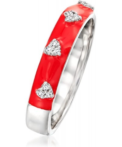 Diamond-Accented Heart Ring With Red Enamel in Sterling Silver $42.00 Rings