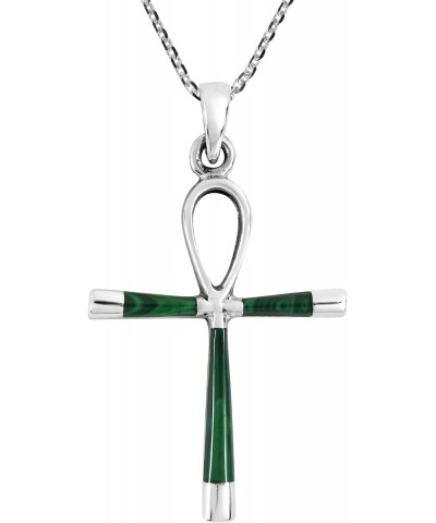 Ankh Hieroglyph Eternal Life Malachite Inlaid .925 Sterling Silver Pendant Necklace | Classic Cross Sterling Silver Necklace ...