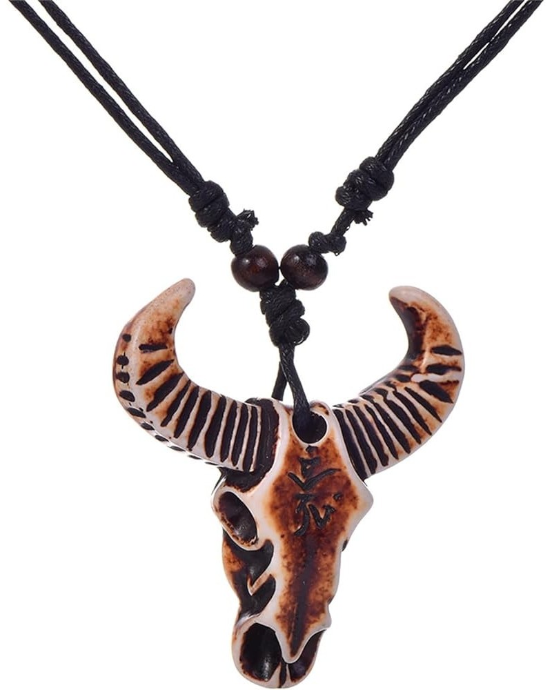 4 PCS Western Cowboy Tribal Necklace Bohemian Ox Head Shape Cow Animal Pendant Necklaces Set for Men Women Boy Girl Vintage B...