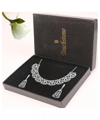 Bollywood Glamour Wedding Evening Wear Jewelry Necklace for Women D234 White $11.00 Necklaces