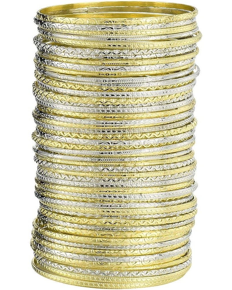 Flower Mixed Metal Aztec Multi Bangle Set of 50 Gold/Silver $11.39 Bracelets