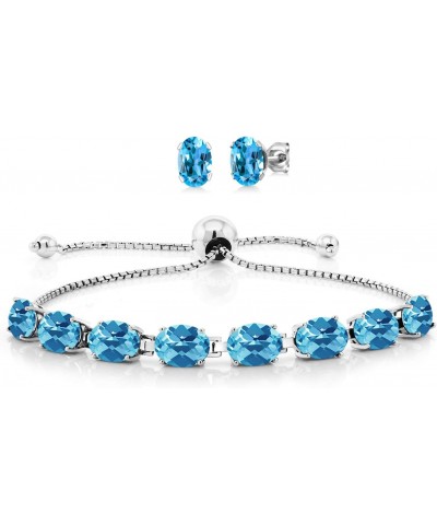 925 Sterling Silver Swiss Blue Topaz Bracelet and Earrings Jewelry Set For Women (10.00 Cttw, Gemstone November Birthstone, O...