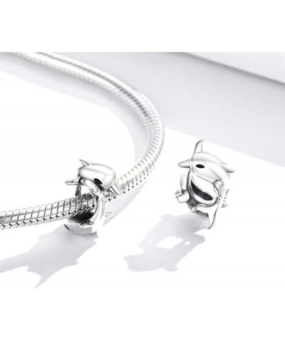 Dolphin Charm with Crystal Charm 925 Sterling Silver Ocean Charm Animal Charm for DIY Charms Charms (B) Silver $11.76 Bracelets