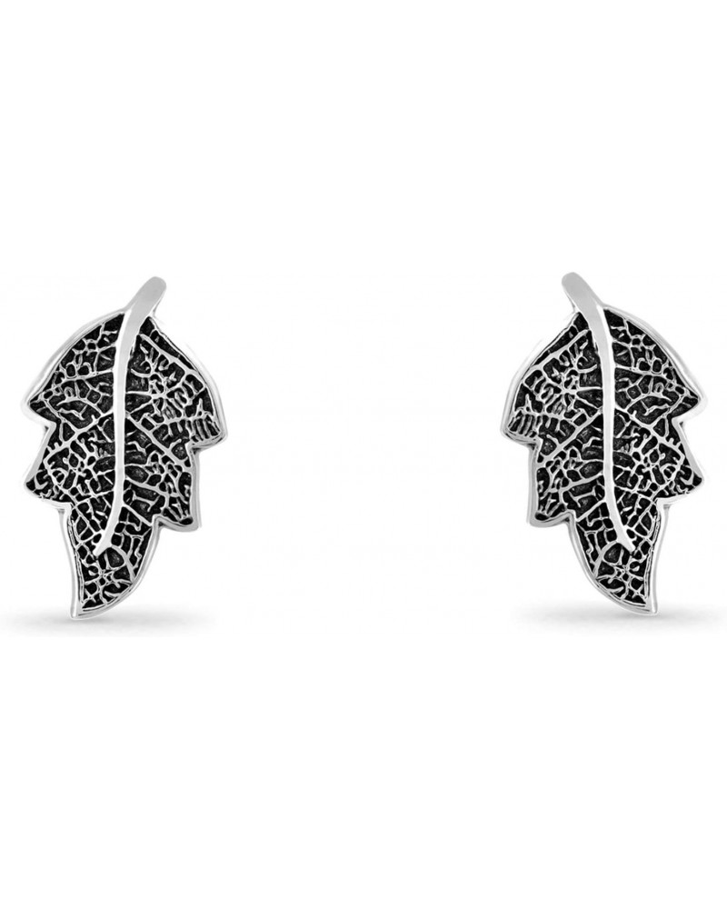 Jewelry Sterling Silver Oxidized Tree Leaf Nature Stud Earrings $11.04 Earrings