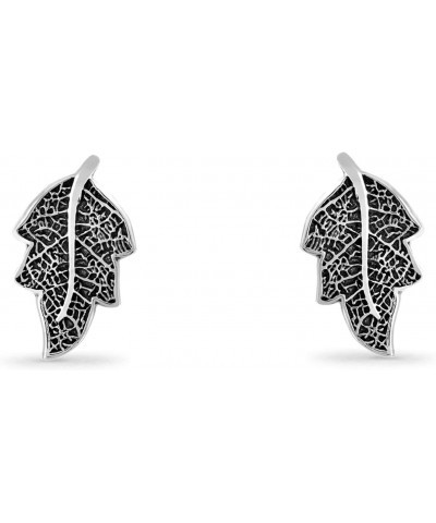 Jewelry Sterling Silver Oxidized Tree Leaf Nature Stud Earrings $11.04 Earrings