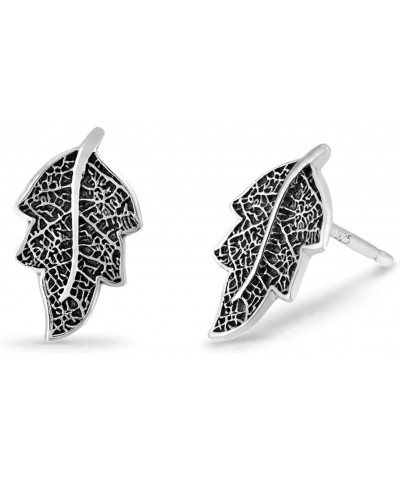 Jewelry Sterling Silver Oxidized Tree Leaf Nature Stud Earrings $11.04 Earrings