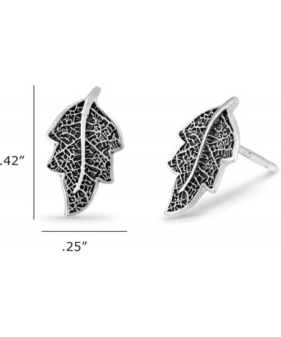 Jewelry Sterling Silver Oxidized Tree Leaf Nature Stud Earrings $11.04 Earrings