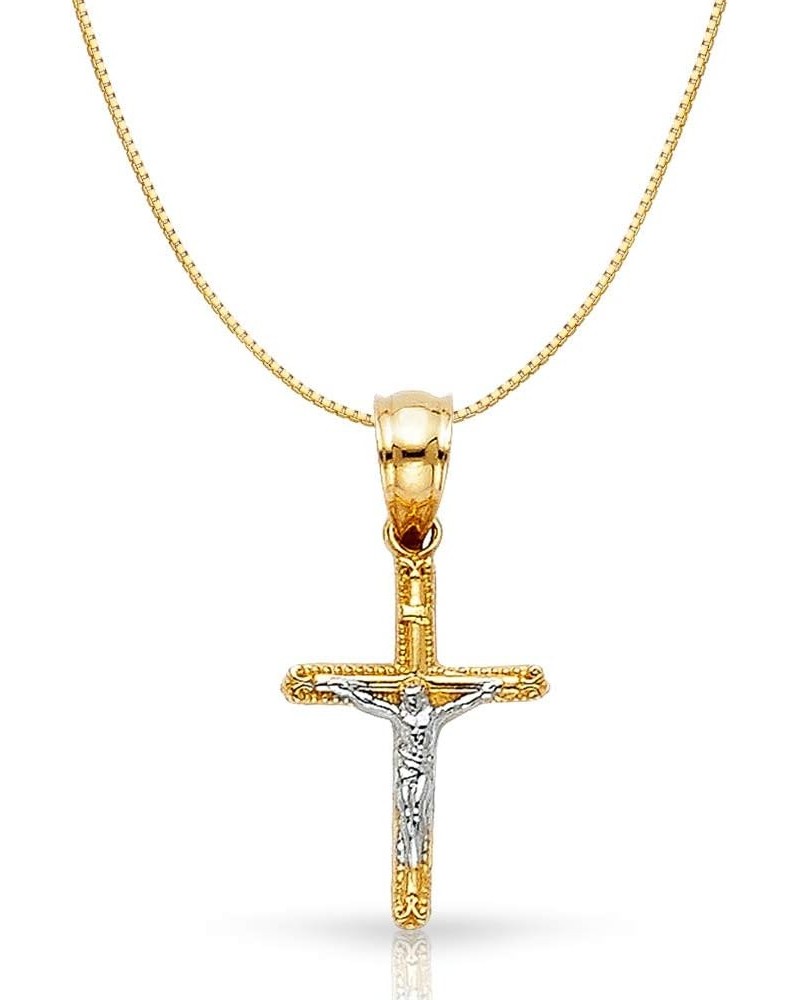 14K Two Tone Gold Jesus Crucifix Cross Religious Charm Pendant with 0.5mm Box Chain Necklace 18.0 Inches $54.60 Necklaces