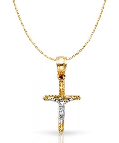 14K Two Tone Gold Jesus Crucifix Cross Religious Charm Pendant with 0.5mm Box Chain Necklace 18.0 Inches $54.60 Necklaces