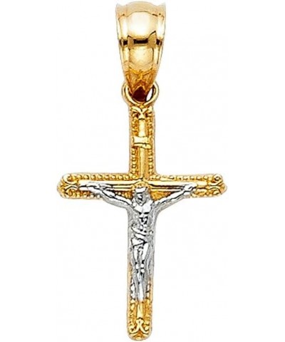 14K Two Tone Gold Jesus Crucifix Cross Religious Charm Pendant with 0.5mm Box Chain Necklace 18.0 Inches $54.60 Necklaces