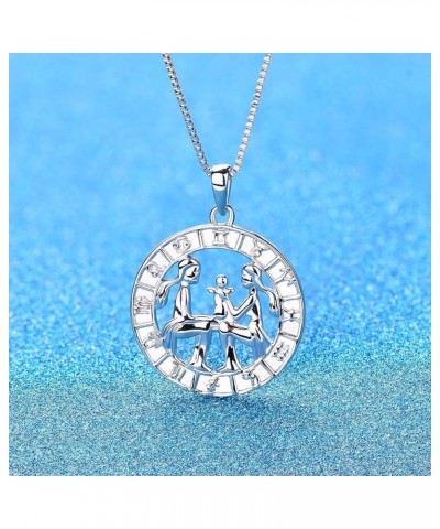 Constellation Necklace 925 Sterling Silver Zodiac Jewelry Astrology Disc Horoscope Pendant 18K White Gold Plated,Box Chain E:...