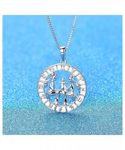 Constellation Necklace 925 Sterling Silver Zodiac Jewelry Astrology Disc Horoscope Pendant 18K White Gold Plated,Box Chain E:...