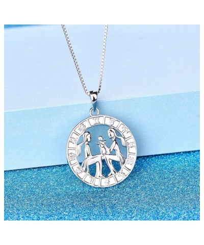 Constellation Necklace 925 Sterling Silver Zodiac Jewelry Astrology Disc Horoscope Pendant 18K White Gold Plated,Box Chain E:...