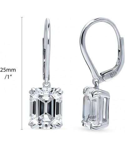 Sterling Silver Solitaire 7.6 Carat Emerald Cut Cubic Zirconia CZ Anniversary Leverback Dangle Drop Earrings for Women Rhodiu...