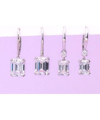 Sterling Silver Solitaire 7.6 Carat Emerald Cut Cubic Zirconia CZ Anniversary Leverback Dangle Drop Earrings for Women Rhodiu...