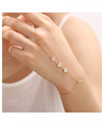 Crystal Hand Chain Rhinestone Finger Ring Bracelets Slave Bracelet for Women and Girls Gold $7.64 Bracelets