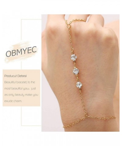 Crystal Hand Chain Rhinestone Finger Ring Bracelets Slave Bracelet for Women and Girls Gold $7.64 Bracelets