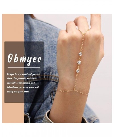 Crystal Hand Chain Rhinestone Finger Ring Bracelets Slave Bracelet for Women and Girls Gold $7.64 Bracelets