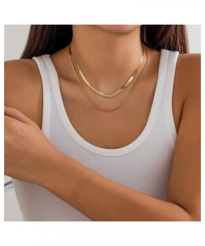 2PCS Herringbone Necklace for Women, Dainty 14K Gold Necklace for Women Layered Snake Chain Necklace Gold Plated Choker Neckl...