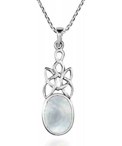 Celtic Knot Oval Drop White Mother of Pearl Inlay .925 Sterling Silver Pendant Necklace $9.27 Necklaces