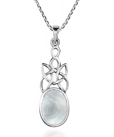 Celtic Knot Oval Drop White Mother of Pearl Inlay .925 Sterling Silver Pendant Necklace $9.27 Necklaces