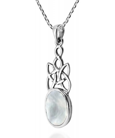 Celtic Knot Oval Drop White Mother of Pearl Inlay .925 Sterling Silver Pendant Necklace $9.27 Necklaces