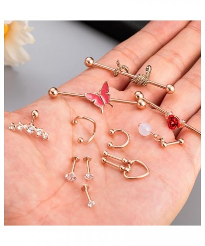 20Pcs 316L Stainless Steel Industrial Barbell Earring Cartilage Earring Helix Tragus Studs Conch Daith Piercing Jewelry Rose ...