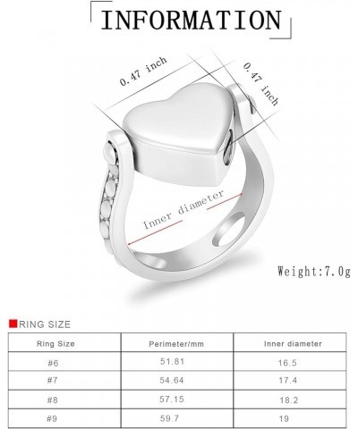 Cremation Ring for Ashes Engravable Heart Urn Finger Ring Crystal Embellishment Stainless Steel Memorial Jewelry 6 7 8 9 A-Cu...