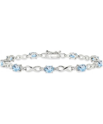 Sterling Silver Genuine, Created or Simulated Oval Gemstone Dainty Infinity Fashion Tennis Bracelet for Women Girls Blue Topa...