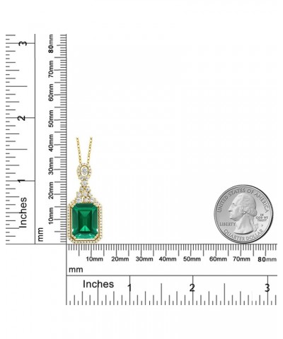 18K Yellow Gold Plated Silver Green Nano Emerald Pendant Necklace For Women (7.10 Cttw, Emerald Cut 14X10MM, with 18 Inch Cha...