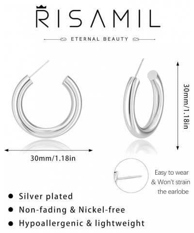 silver Hoop Earrings for Women Trendy Chunky Silver Earrings Cute Oval Large Earrings Huggie Thick Hoops Earrings Jewelry Set...