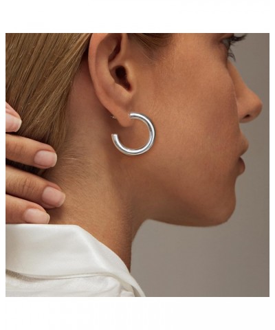 silver Hoop Earrings for Women Trendy Chunky Silver Earrings Cute Oval Large Earrings Huggie Thick Hoops Earrings Jewelry Set...