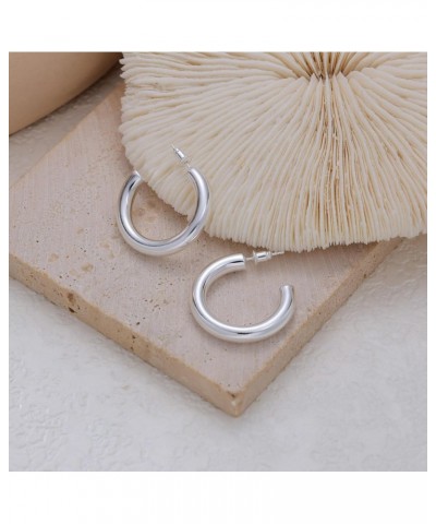 silver Hoop Earrings for Women Trendy Chunky Silver Earrings Cute Oval Large Earrings Huggie Thick Hoops Earrings Jewelry Set...