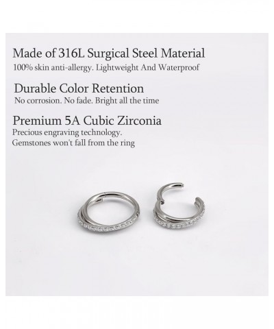 316L Surgical Steel Hinged CZ Conch Piercing Jewelry 16G 8mm 10mm Earring Hoop Nose Rings Segment Clicker Septum Lip Rings Ca...