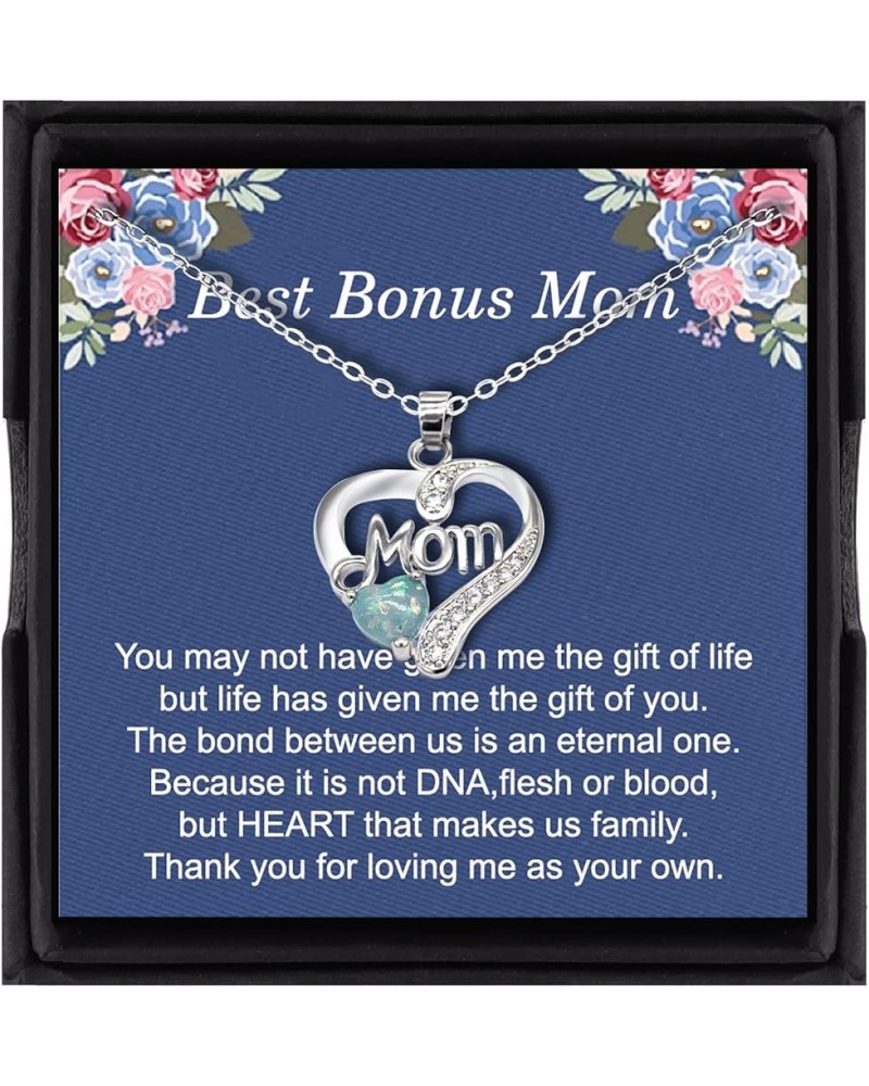 Bonus Mom Necklace Valentines Day Gifts for Mom Mom Letter Heart Pendant Necklace for Bonus Mom Gift For Mom From Daughter Mo...