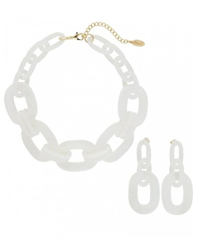 Acrylic Chunky Statement Necklace for Women Cube Link Chain Collar Necklace and Hoop Earrings Costome Jewelry Set White $12.4...