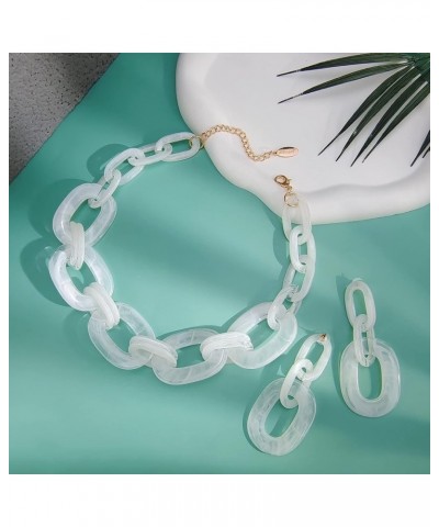 Acrylic Chunky Statement Necklace for Women Cube Link Chain Collar Necklace and Hoop Earrings Costome Jewelry Set White $12.4...