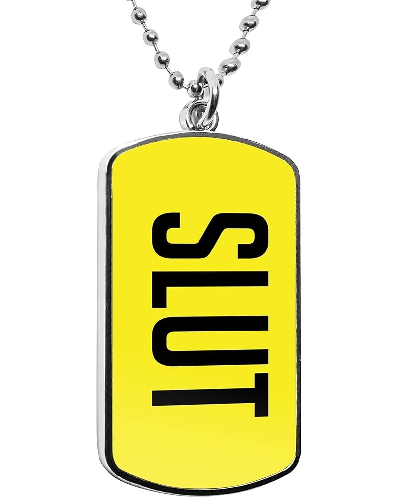 Slut Dog Tag Pendant Pride Necklace Funny Gag gifts military dogtag curse words message pendant charms accessories Yellow $16...