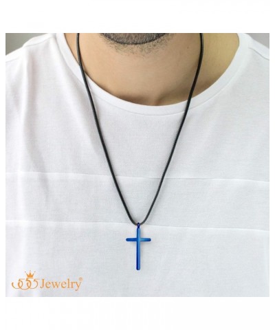 Stainless Steel Cross Necklace for Men - Mens Cross Necklaces with 18 to 24 Inches Waterproof Adjustable Black Leather Rope B...