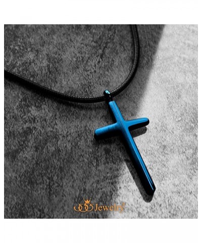 Stainless Steel Cross Necklace for Men - Mens Cross Necklaces with 18 to 24 Inches Waterproof Adjustable Black Leather Rope B...