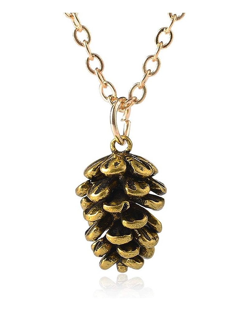 Metal Pine Nuts Necklace Charm Retro Pinecone Nut Plant Specimen Pendants Necklace for Women Jewelry Accessories Gold $6.88 N...