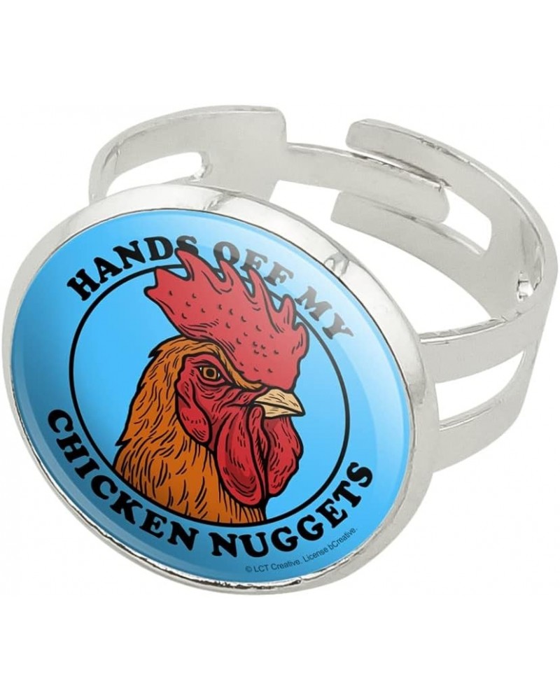 Hands Off My Chicken Nuggets Funny Humor Silver Plated Adjustable Novelty Ring $9.68 Rings