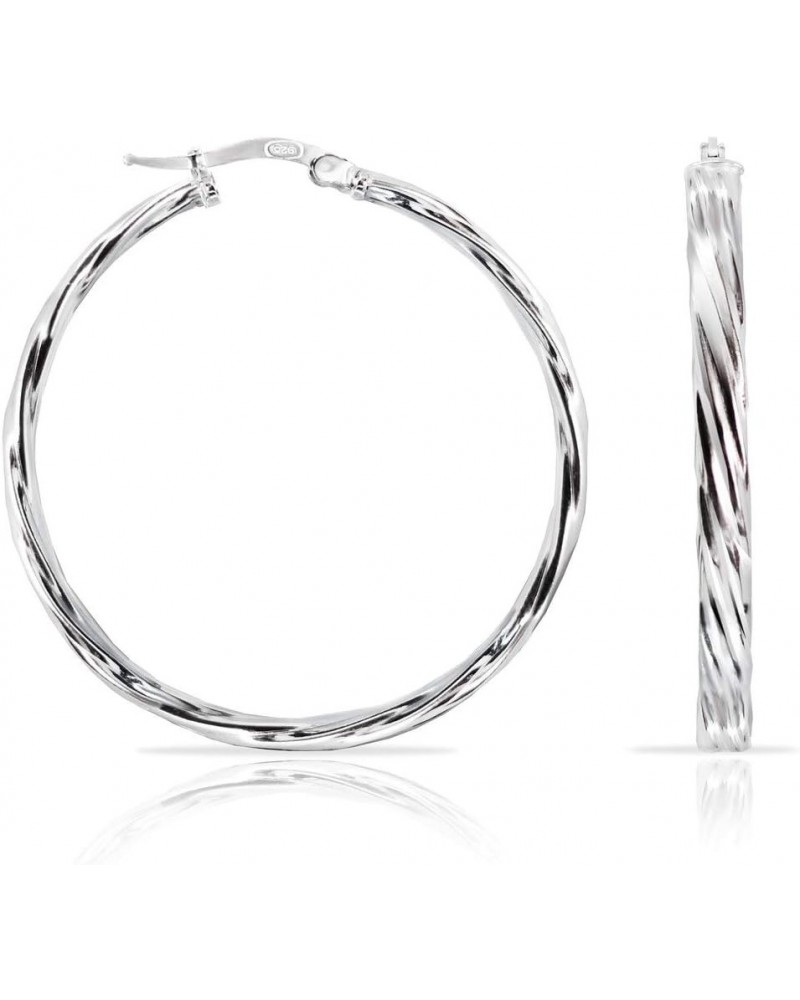 925 Sterling Silver Twisted Square Tube Round Hoop Earrings, 3mm Click-Top Hoops 12mm-70mm 40mm-1 3/5 $11.19 Earrings