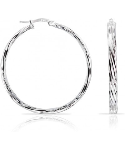 925 Sterling Silver Twisted Square Tube Round Hoop Earrings, 3mm Click-Top Hoops 12mm-70mm 40mm-1 3/5 $11.19 Earrings