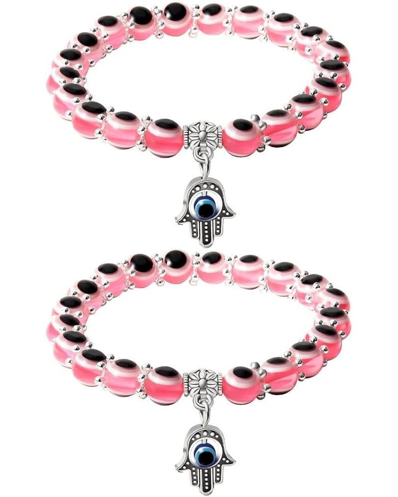 Pink Evil Eye Bracelet For Women Teen Girls Amulet Pink Protection Bracelet Handmand Good Luck Adjustable String Bracelet C:2...