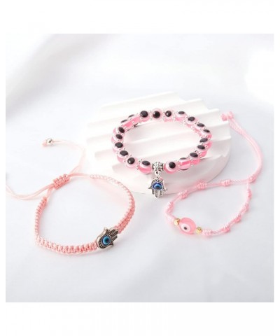 Pink Evil Eye Bracelet For Women Teen Girls Amulet Pink Protection Bracelet Handmand Good Luck Adjustable String Bracelet C:2...