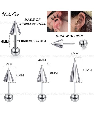 18G Spike Cartilage Earrings, Stainless Steel Spike Stud Earrings for men women, Daith Helix Tragus Earrings Black Ear Pierci...