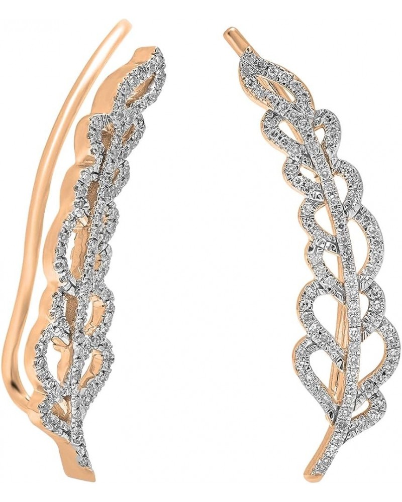 0.35 Carat (ctw) Round White Diamond Ladies Ear Cuff Crawler Climber Earrings 1/3 CT Rose Gold 14K $136.56 Earrings