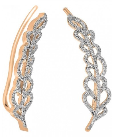 0.35 Carat (ctw) Round White Diamond Ladies Ear Cuff Crawler Climber Earrings 1/3 CT Rose Gold 14K $136.56 Earrings